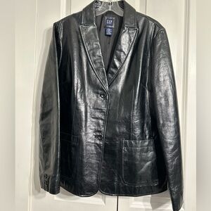 Vintage 90s Y2K GAP Genuine Leather Black Blazer Jacket Women's Size L